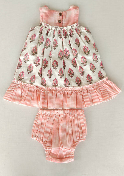 Coral Booty Print & Stripe Sweetheart Neck Dress DRESS Yo Baby India 