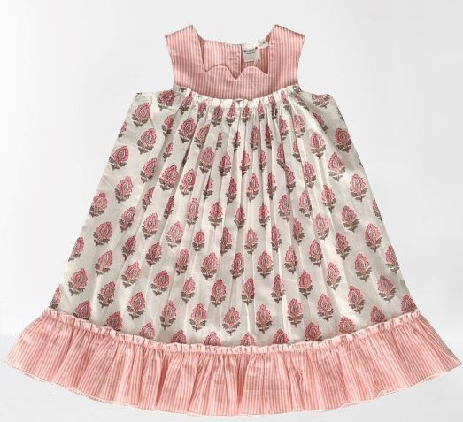 Coral Booty Print & Stripe Sweetheart Neck Dress DRESS Yo Baby India 