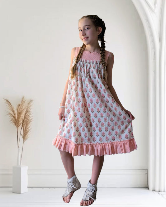 Coral Booty Print & Stripe Sweetheart Neck Dress DRESS Yo Baby India 