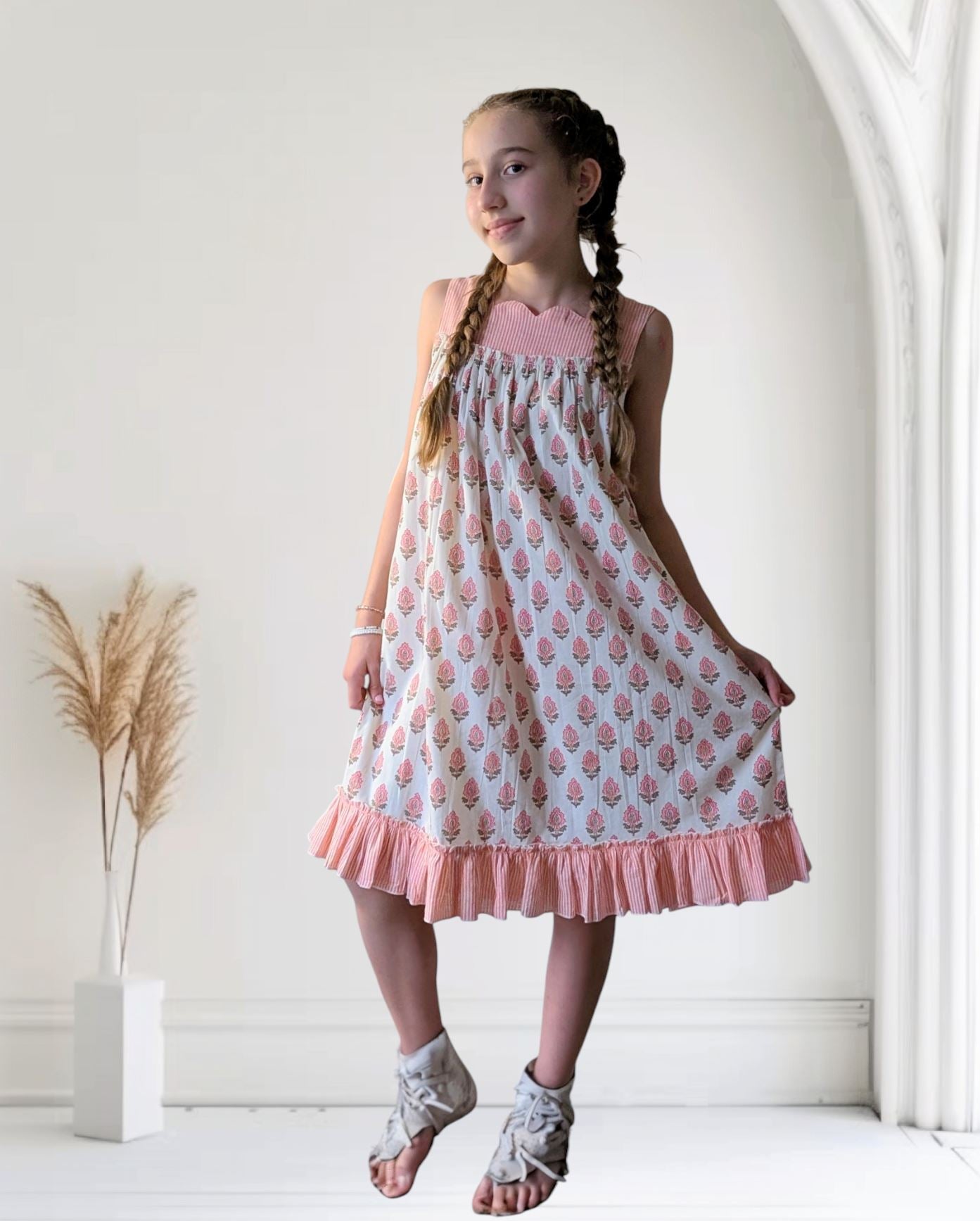 Coral Booty Print & Stripe Sweetheart Neck Dress DRESS Yo Baby India 