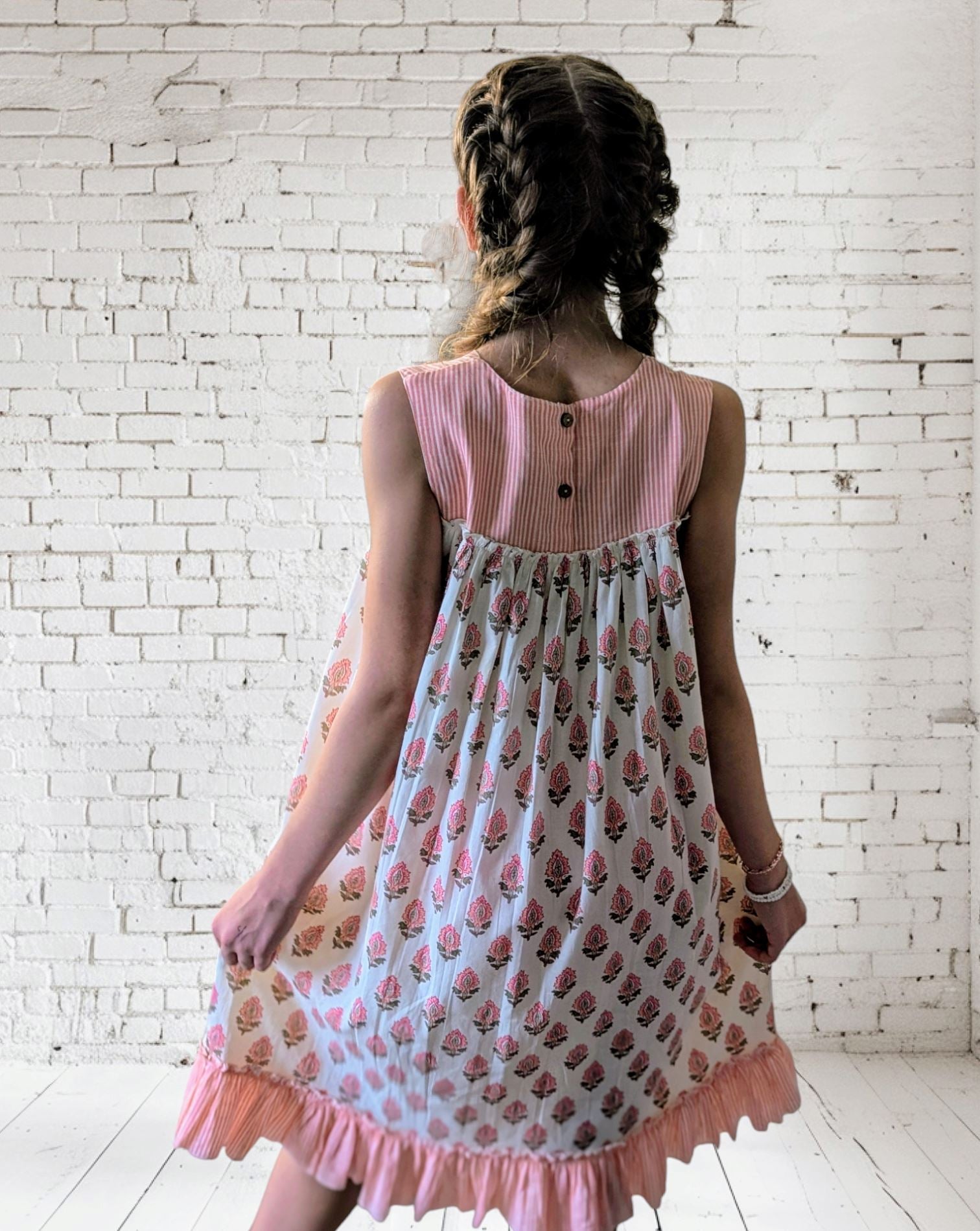 Coral Booty Print & Stripe Sweetheart Neck Dress DRESS Yo Baby India 