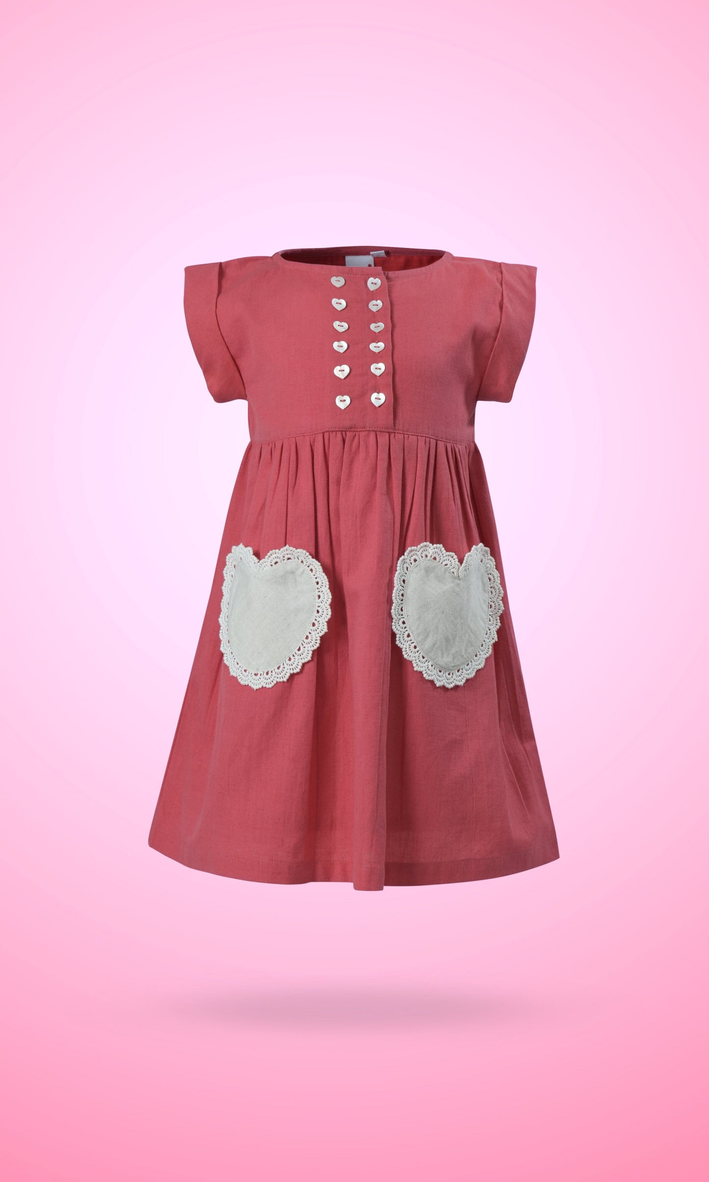 Coral Heart Gathered Dress dress & diaper cover Yo Baby Wholesale 