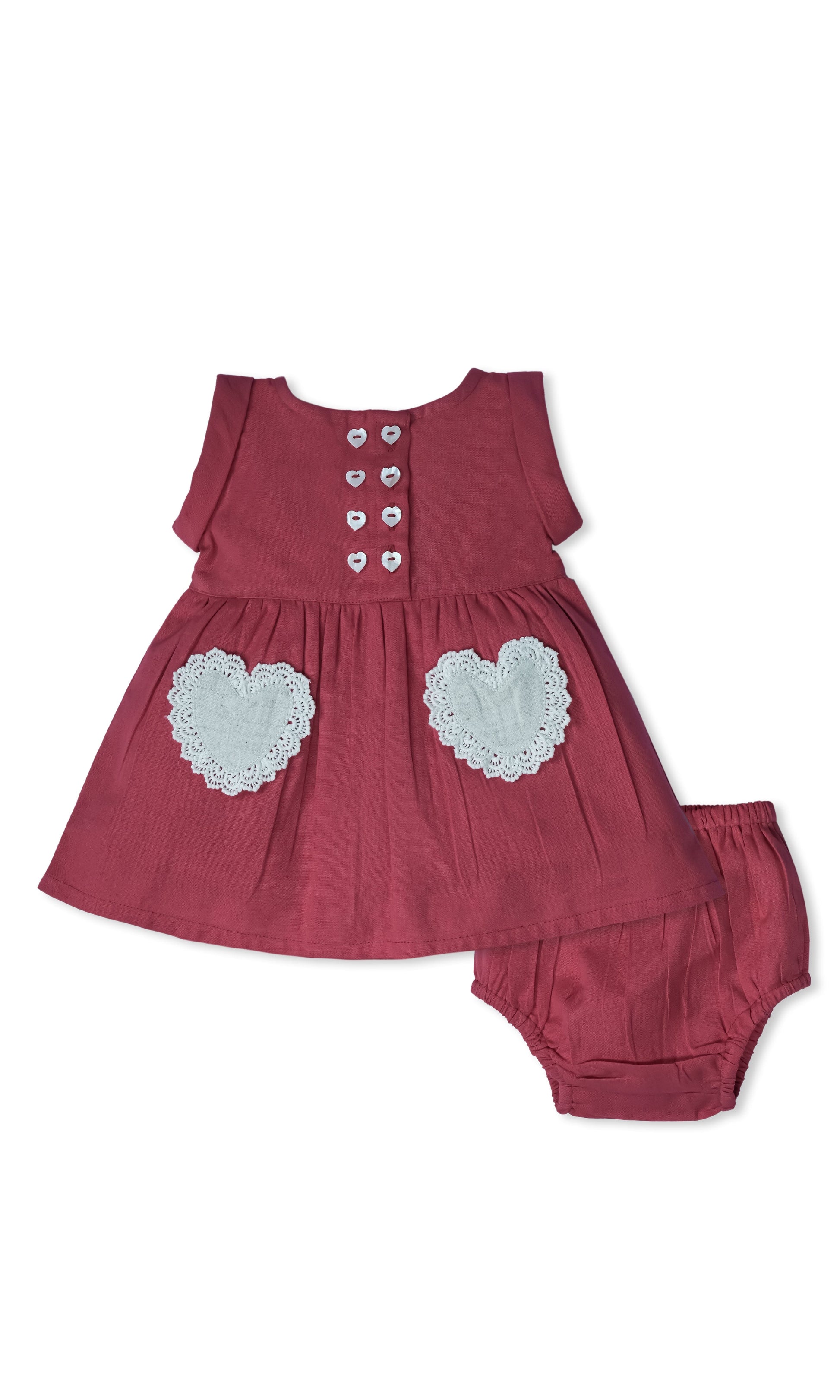 Coral Heart Gathered Dress dress & diaper cover Yo Baby Wholesale 