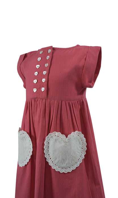 Coral Heart Gathered Dress dress & diaper cover Yo Baby Wholesale 