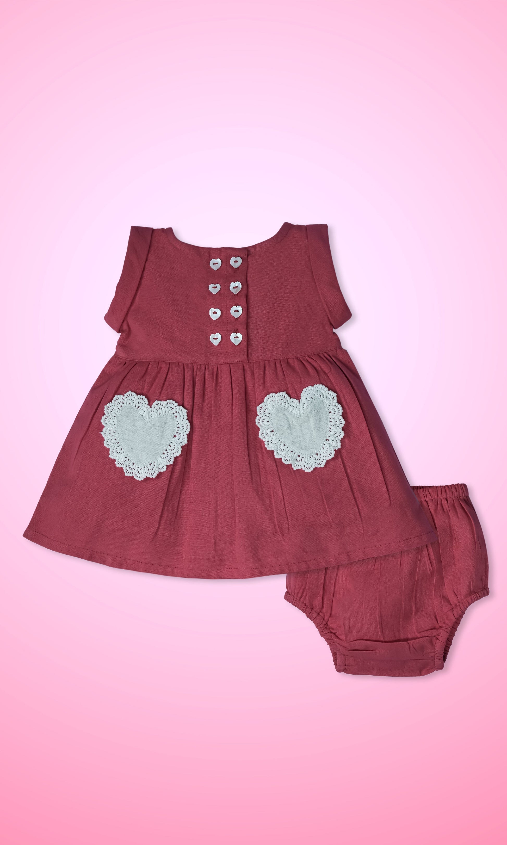 Coral Heart Gathered Dress dress & diaper cover Yo Baby Wholesale 