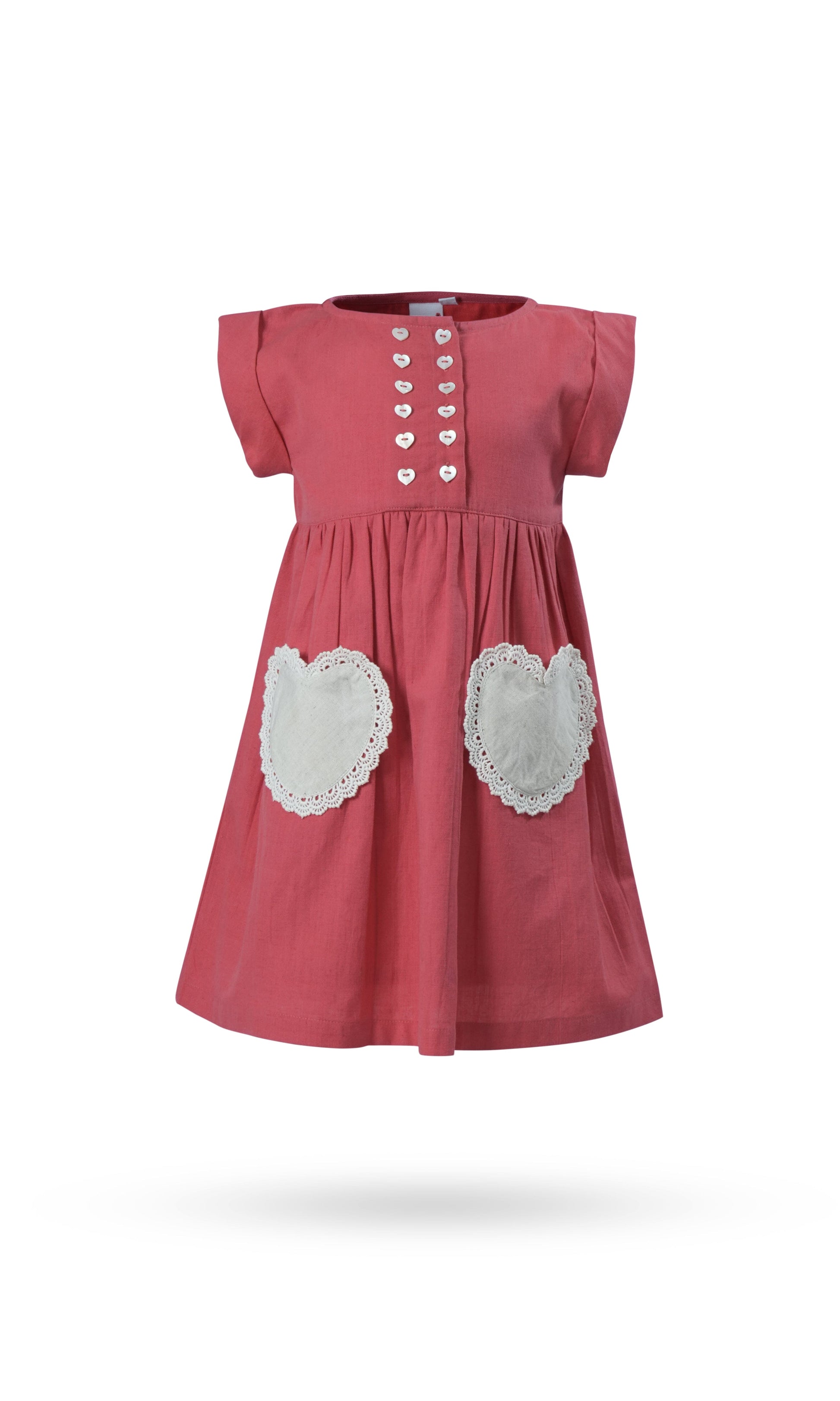 Coral Heart Gathered Dress dress & diaper cover Yo Baby Wholesale 