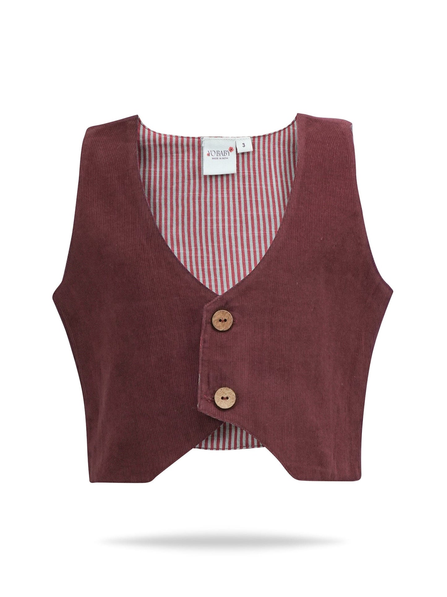 Corduroy Vest : MAROON: Toddler : Tween : Unisex Waistcoat Yo Baby India 