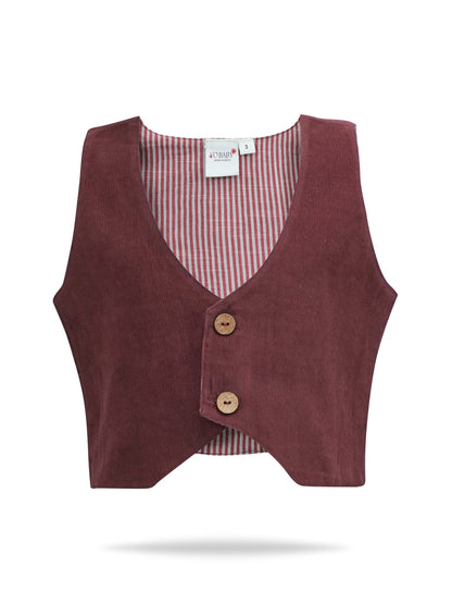 Corduroy Vest : MAROON: Toddler : Tween : Unisex Waistcoat Yo Baby India 