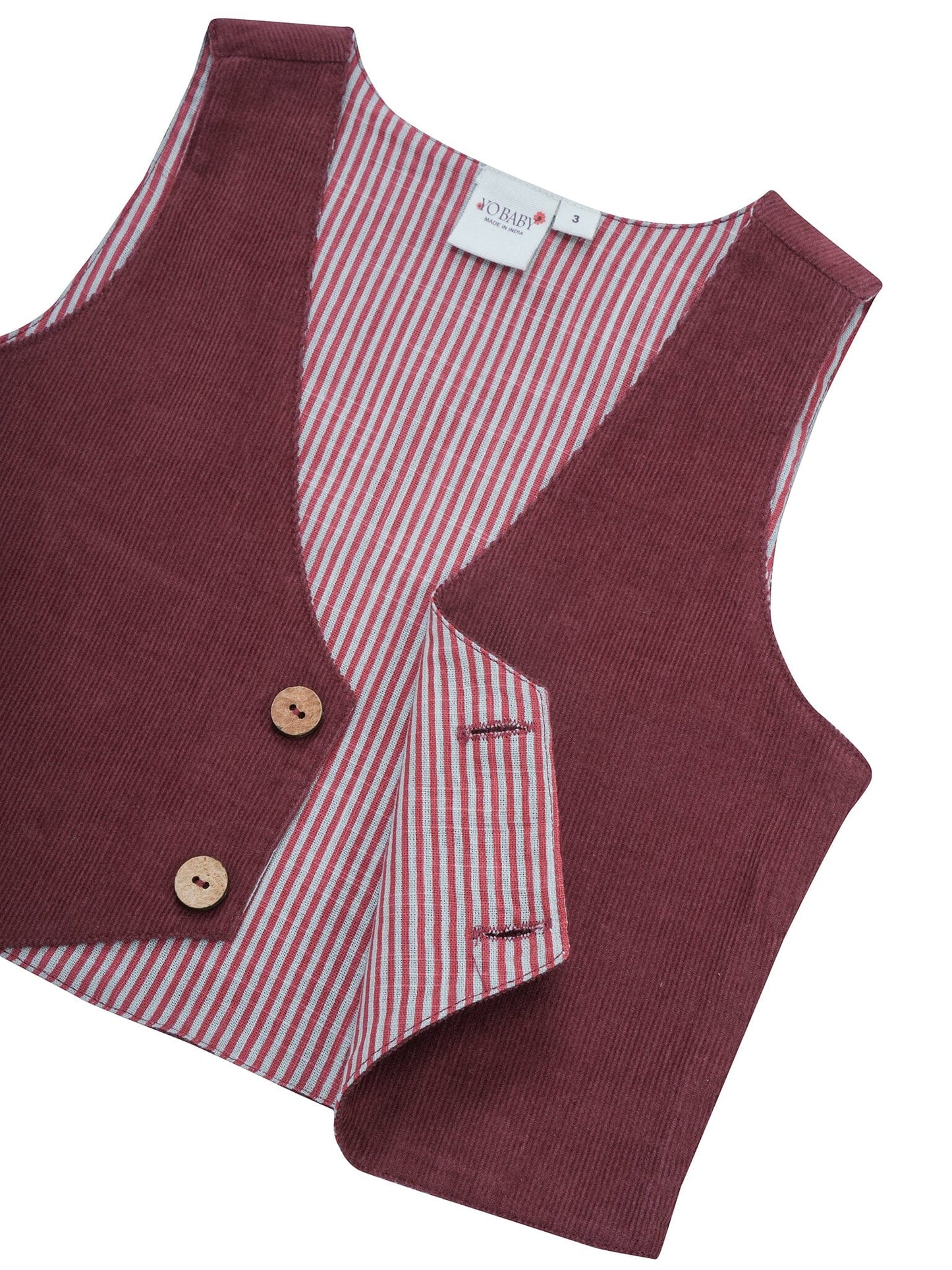 Corduroy Vest : MAROON: Toddler : Tween : Unisex Waistcoat Yo Baby India 