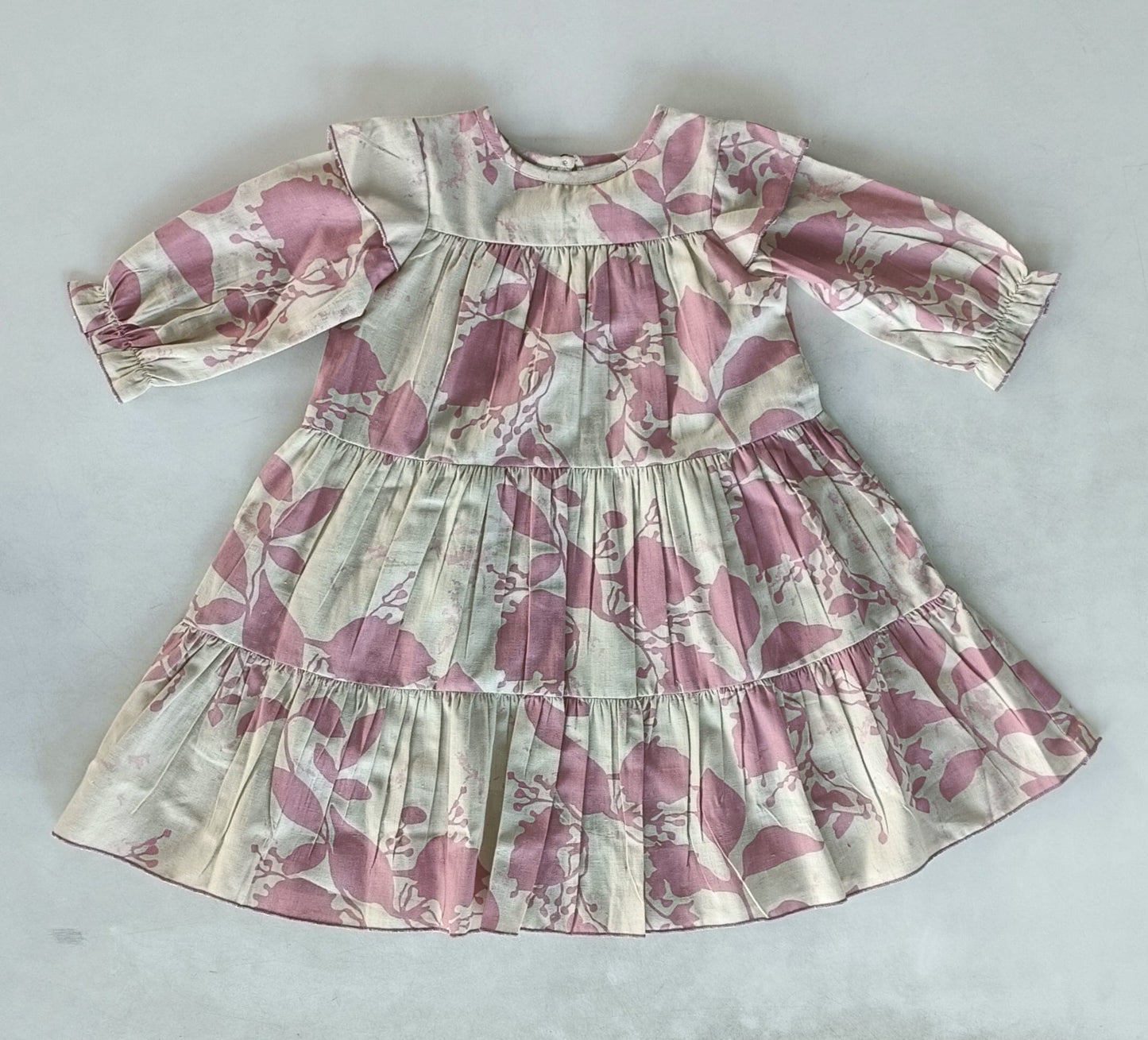 Dark Pink Leaf Printed Tiered Long Sleeve Dress Dress Yo Baby India 