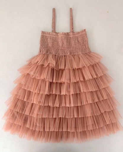 Dusty Pink Tiered Tulle Dress with Nylon Net Frills and Adjustable Straps dress & diaper cover Yo Baby India 