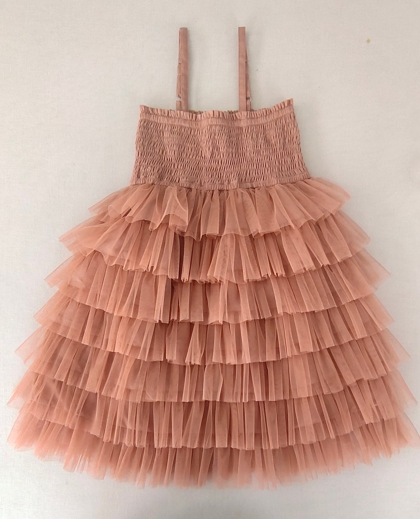 Dusty Pink Tiered Tulle Dress for Girls | Kids Party Dress with Nylon Net Frills & Adjustable Straps