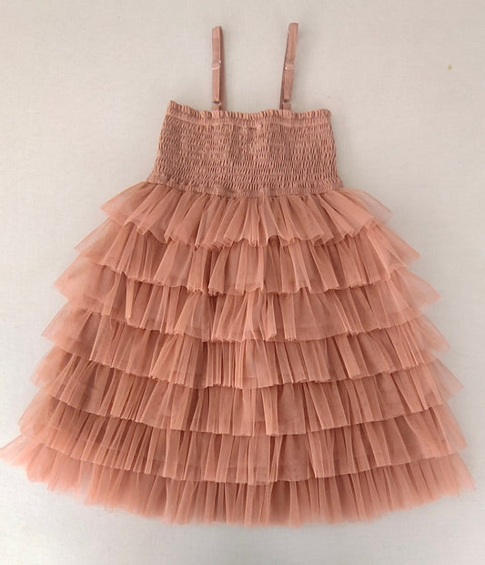Dusty Pink Tiered Tulle Dress with Nylon Net Frills and Adjustable Straps dress & diaper cover Yo Baby India 