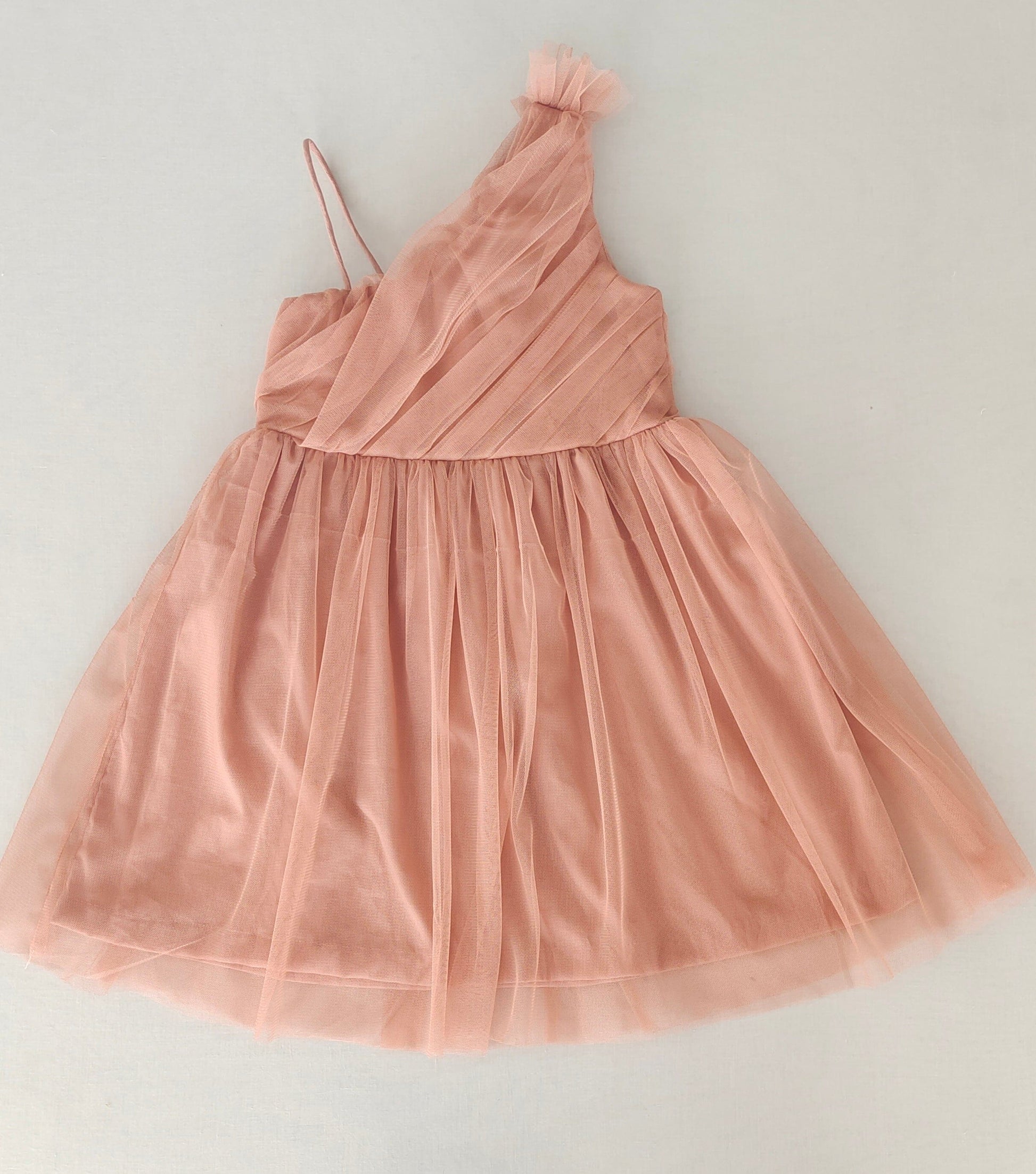 Elegant Dusty Pink One-Shoulder Nylon Tulle Dress with Cotton Lining for Kids & Infants DRESS Yo Baby India 