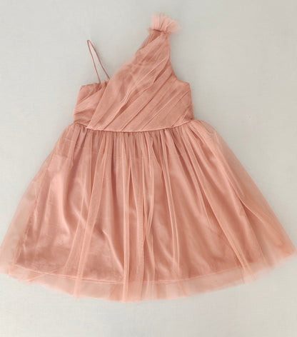 Elegant Dusty Pink One-Shoulder Nylon Tulle Dress with Cotton Lining for Kids & Infants DRESS Yo Baby India 