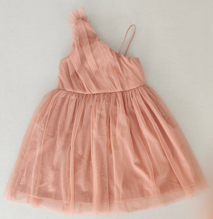 Elegant Dusty Pink One-Shoulder Nylon Tulle Dress with Cotton Lining for Kids & Infants DRESS Yo Baby India 