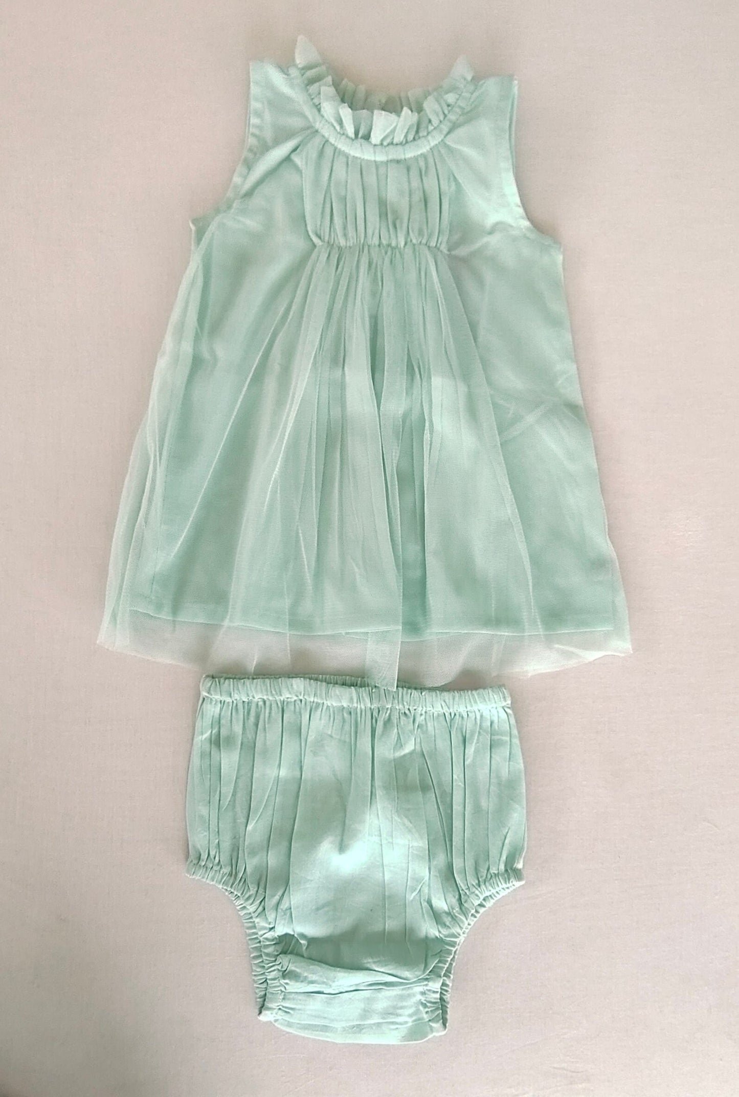 Elegant Mint Green Nylon Net Tulle Dress with Ruffle Neck for Kids & Infants DRESS Yo Baby India 