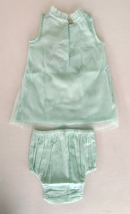 Elegant Mint Green Nylon Net Tulle Dress with Ruffle Neck for Kids & Infants DRESS Yo Baby India 