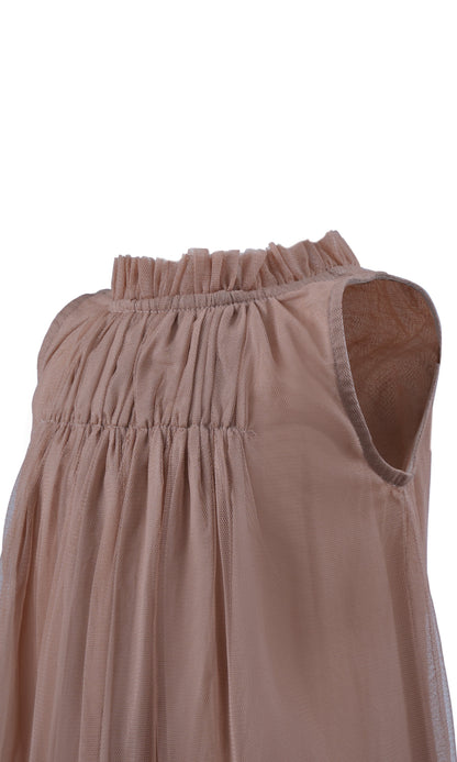 Elegant Sleeveless Nylon Net Tulle Dress with Ruffle Neck for Kids & Infants DRESS Yo Baby India 