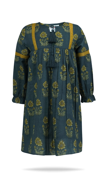 Esti Dress : MOSS GREEN : Infant : Toddler : Tween dress & diaper cover Yo Baby India 