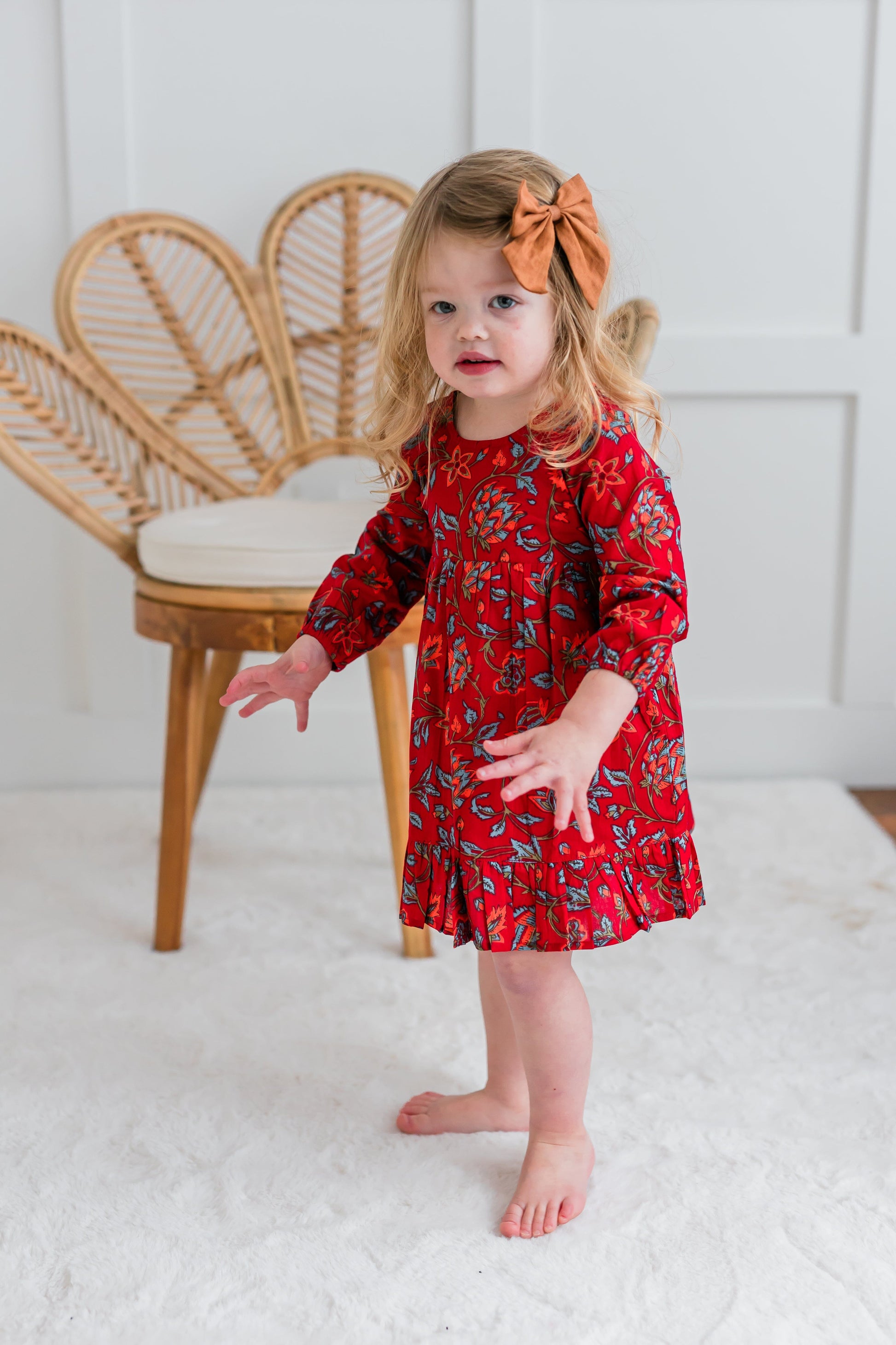 Floral Print Bottom Ruffle Long-Sleeves Gathered Dress dress & diaper cover Yo Baby India 