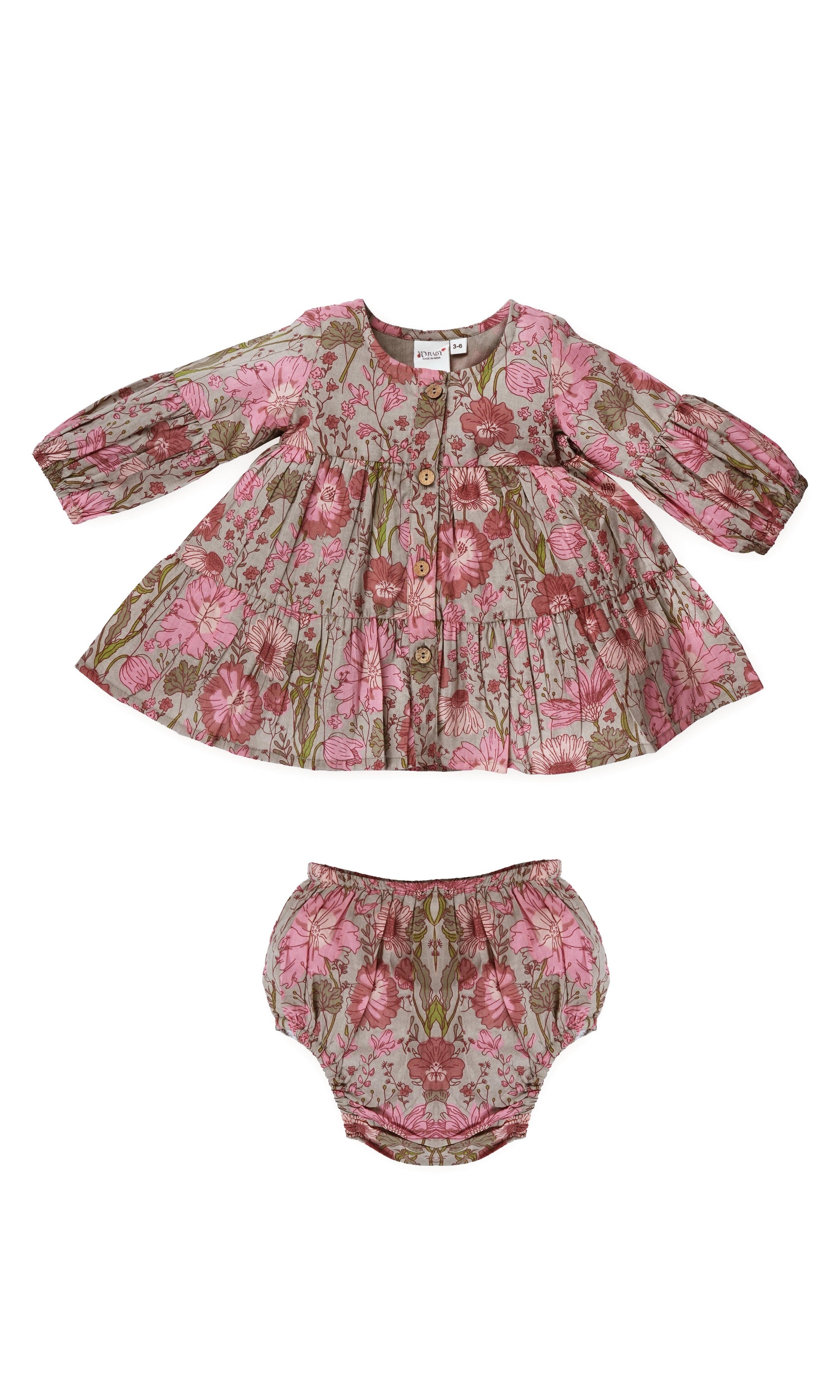 Gauri Dress : CEMENT : Infant : Toddler : Tween dress & diaper cover Yo Baby India 