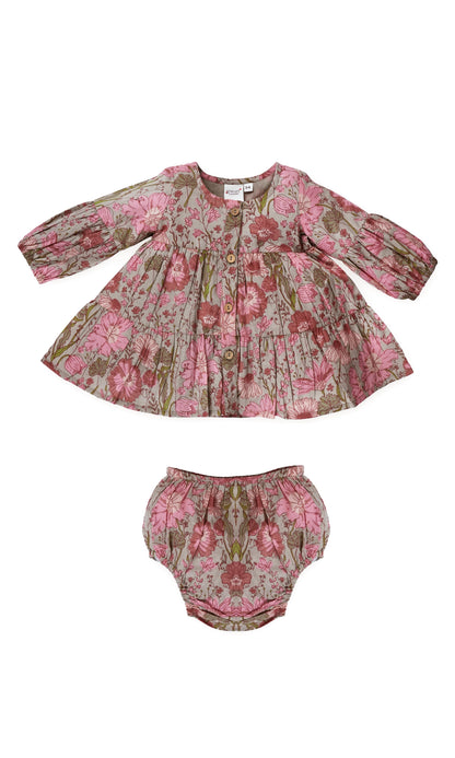 Gauri Dress : CEMENT : Infant : Toddler : Tween dress & diaper cover Yo Baby India 