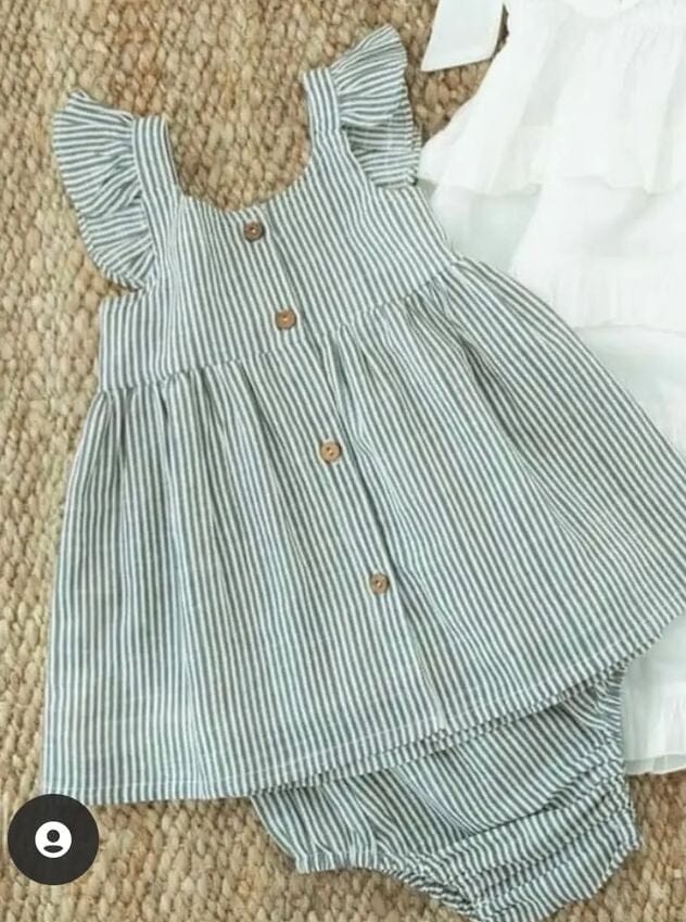 Grey Angel Sleeves Pin Stripe Dress With Matching Bloomer Dress Yo Baby Wholesale 