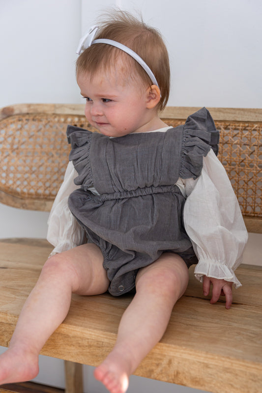 Grey Corduroy Solid Color Ruffled Baby Romper Romper Yo Baby India 
