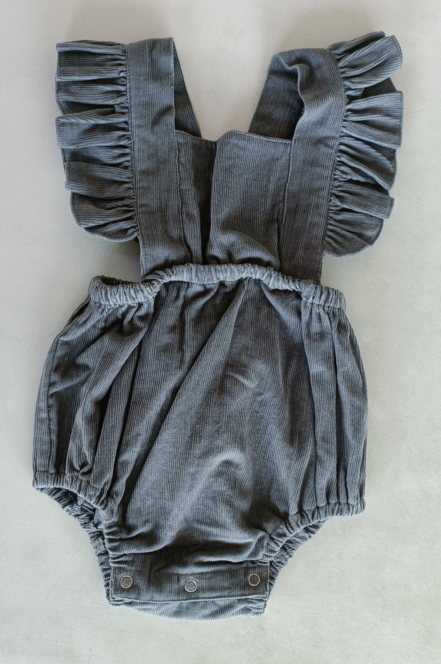 Grey Corduroy Solid Color Ruffled Baby Romper Romper Yo Baby India 