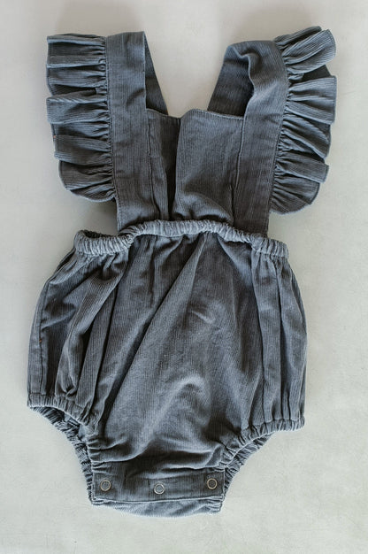 Grey Corduroy Solid Color Ruffled Baby Romper Romper Yo Baby India 