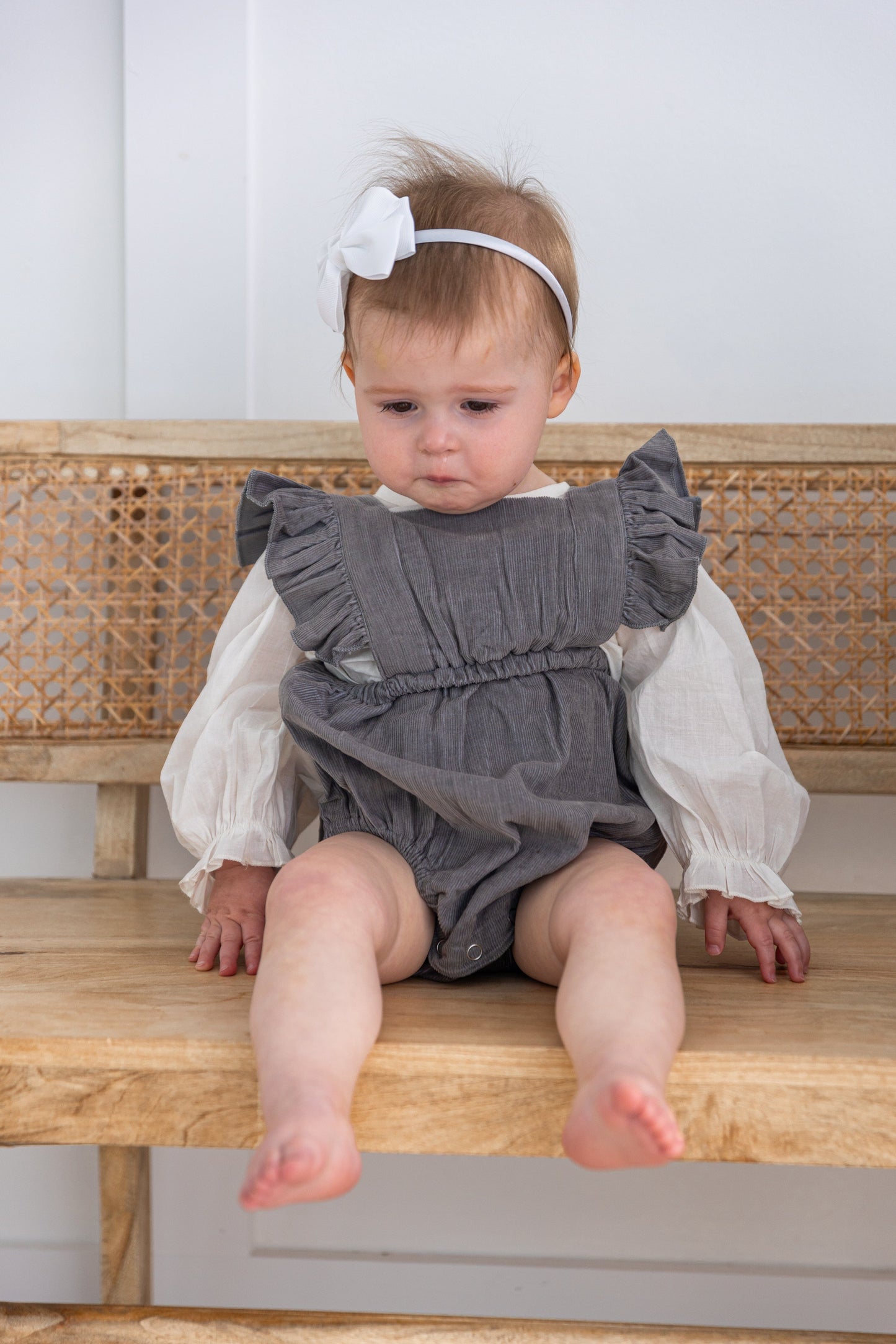 Grey Corduroy Solid Color Ruffled Baby Romper Romper Yo Baby India 