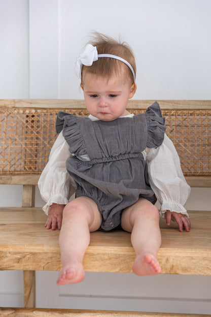 Grey Corduroy Solid Color Ruffled Baby Romper Romper Yo Baby India 