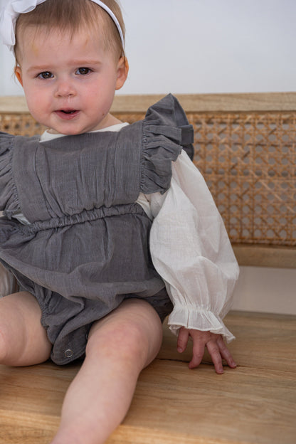 Grey Corduroy Solid Color Ruffled Baby Romper Romper Yo Baby India 