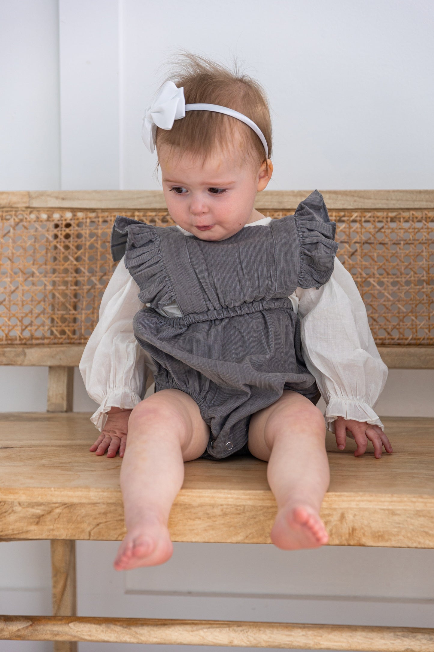 Grey Corduroy Solid Color Ruffled Baby Romper Romper Yo Baby India 