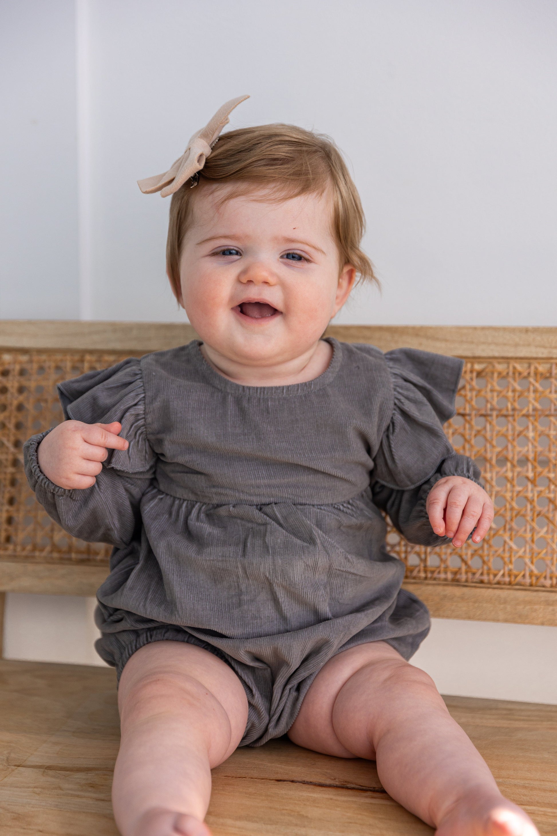 Grey Corduroy Solid Color Sleeve Ruffled Baby Romper Romper Yo Baby India 