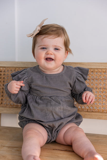 Grey Corduroy Solid Color Sleeve Ruffled Baby Romper Romper Yo Baby India 