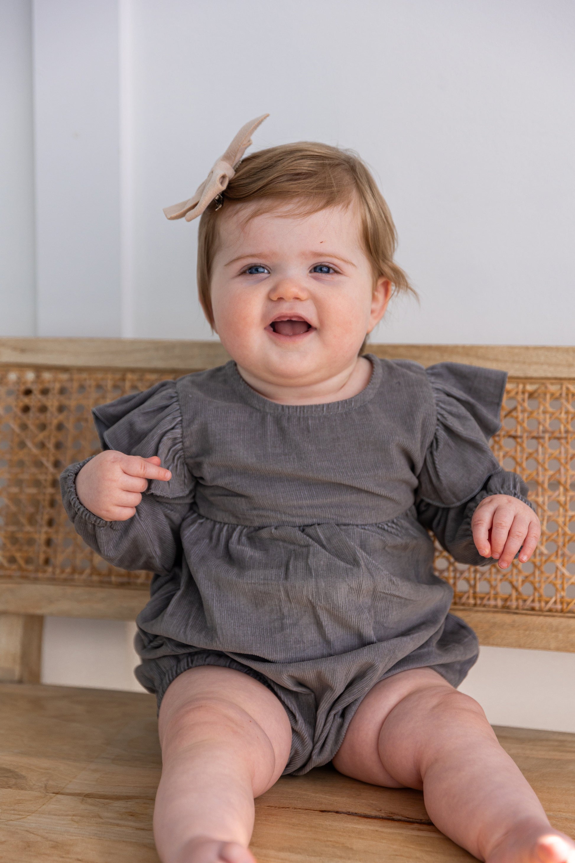 Grey Corduroy Solid Color Sleeve Ruffled Baby Romper Romper Yo Baby India 