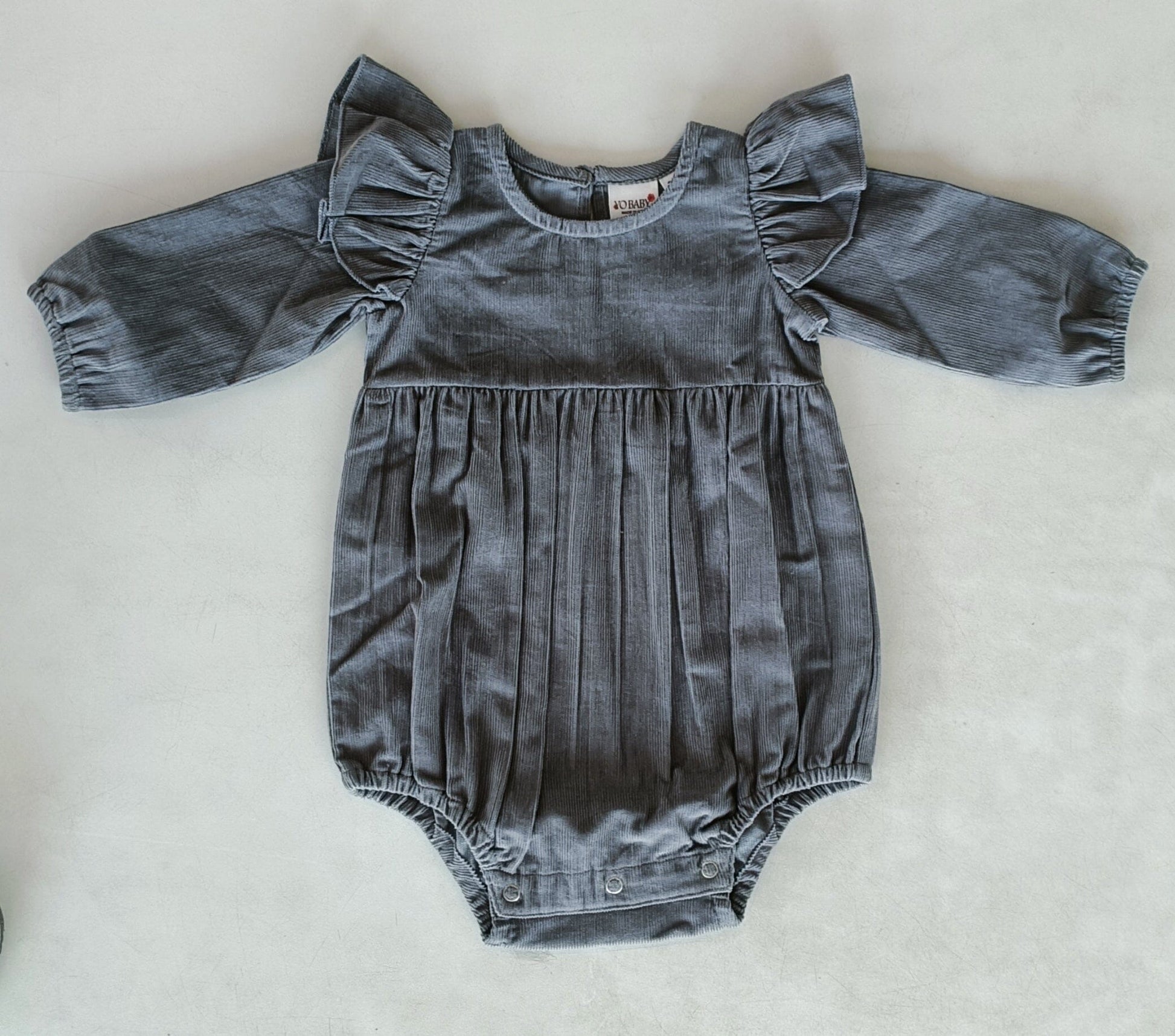 Grey Corduroy Solid Color Sleeve Ruffled Baby Romper Romper Yo Baby India 