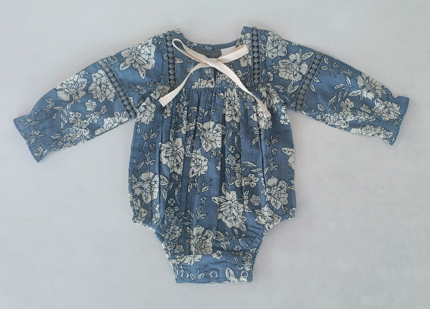 Grey Floral Printed Front Lace Long Sleeve Baby Romper Romper Yo Baby India 