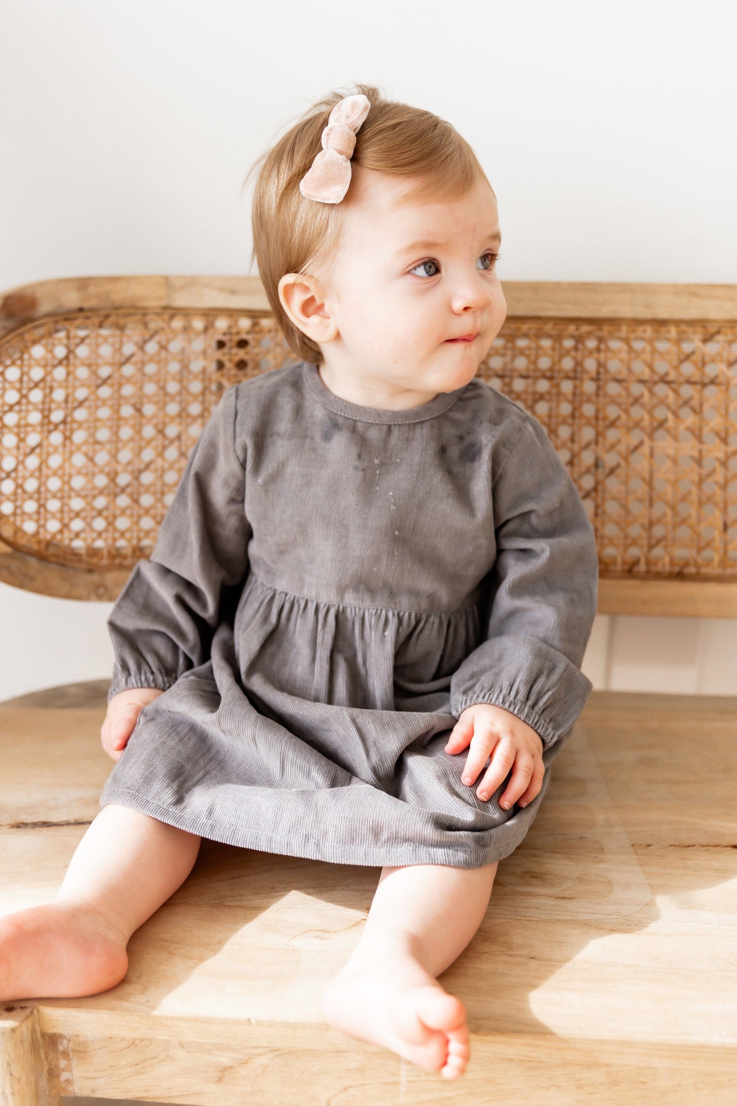 Grey Long Sleeves Gathered Dress dress & diaper cover DRESS Yo Baby India 