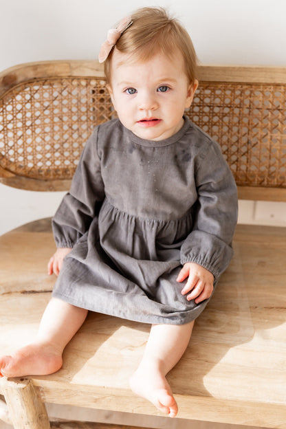 Grey Long Sleeves Gathered Dress dress & diaper cover DRESS Yo Baby India 