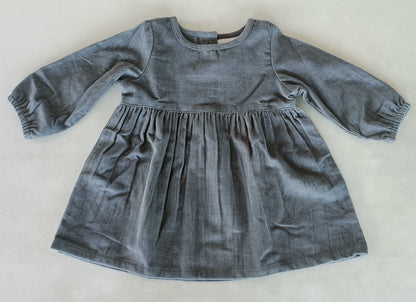 Grey Long Sleeves Gathered Dress dress & diaper cover DRESS Yo Baby India 