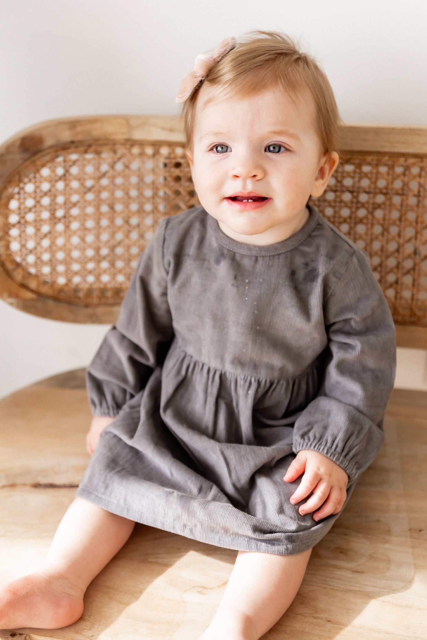 Grey Long Sleeves Gathered Dress dress & diaper cover DRESS Yo Baby India 