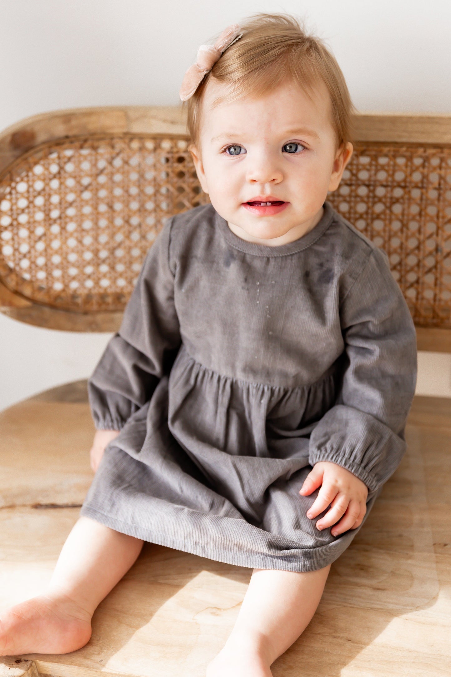 Grey Long Sleeves Gathered Dress dress & diaper cover DRESS Yo Baby India 