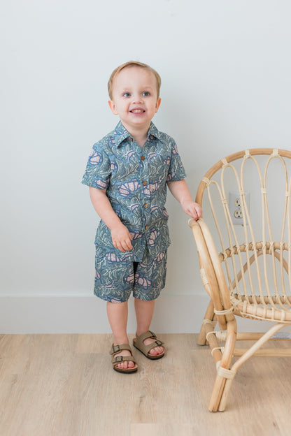 Grey Printed Boys Shirt & Shorts Set Shirt-Shorts Yo Baby India 