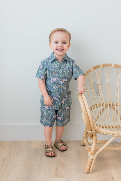 Grey Printed Boys Shirt & Shorts Set Shirt-Shorts Yo Baby India 