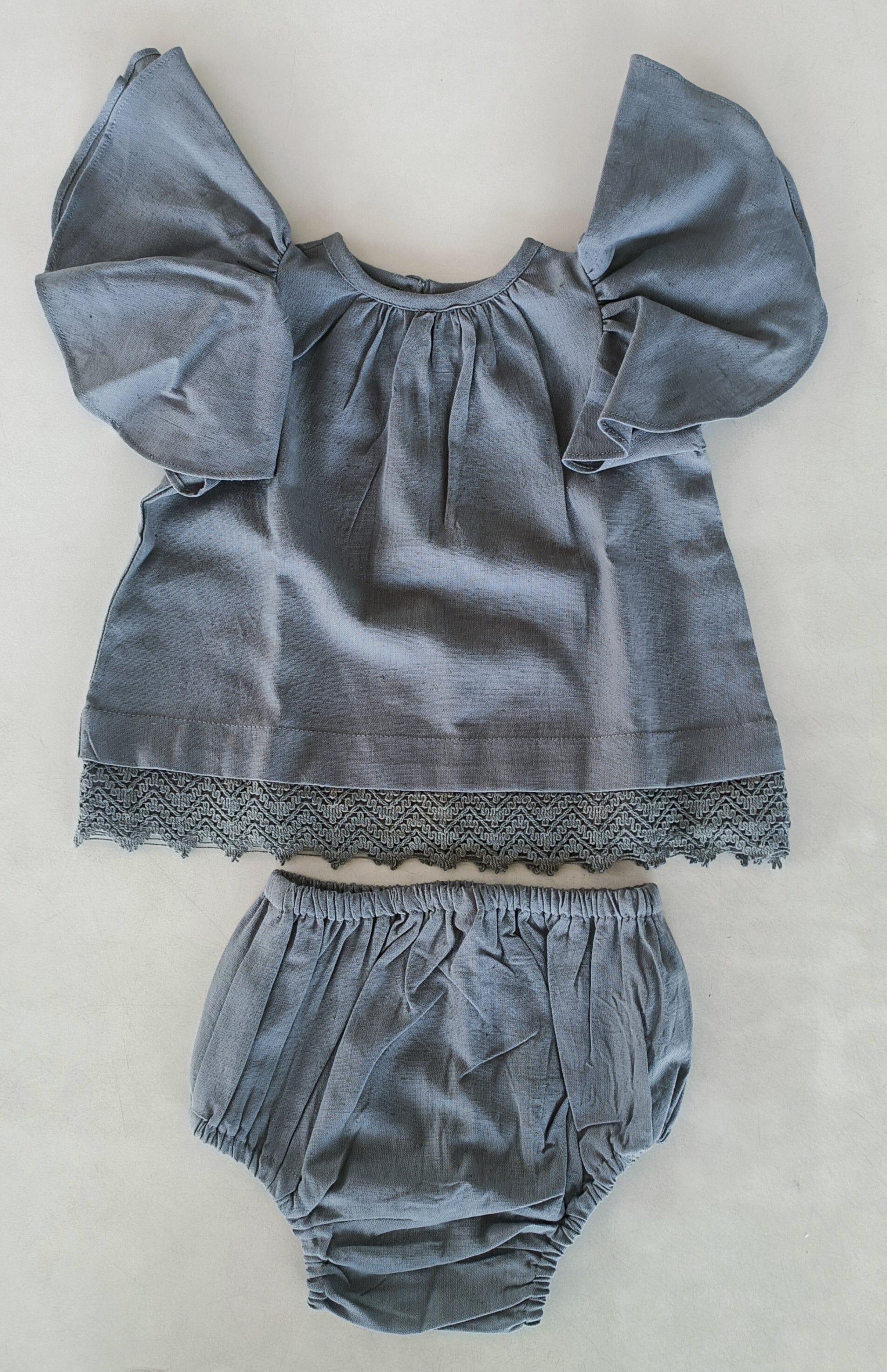 Grey Solid Color Sleeve & Neck Gathered Dress dress & diaper cover DRESS Yo Baby India 