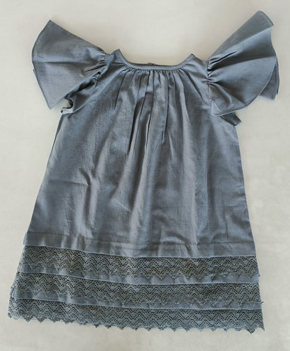 Grey Solid Color Sleeve & Neck Gathered Dress dress & diaper cover DRESS Yo Baby India 