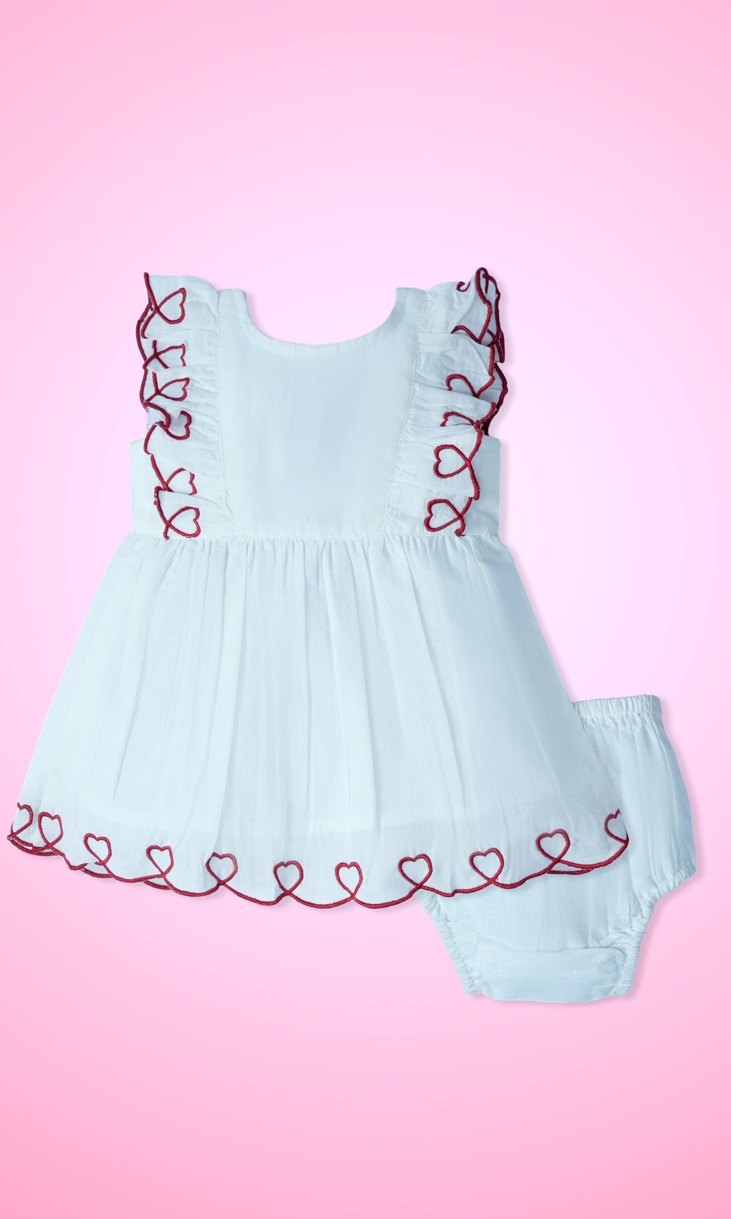 Heart Emroidered Gathered Dress dress & diaper cover Yo Baby Wholesale 